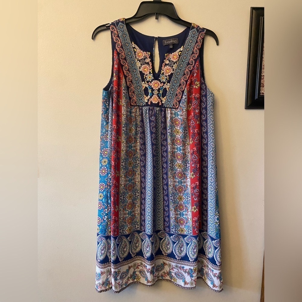 Luxology Embroidered Multicolor Sleeveless Mini Dress